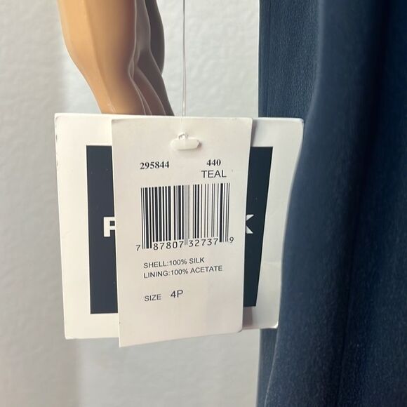 Patrick Petites Dress Size 4P 💯 Silk Teal Green Midi Long Sleeve Side Slits - Picture 8 of 11